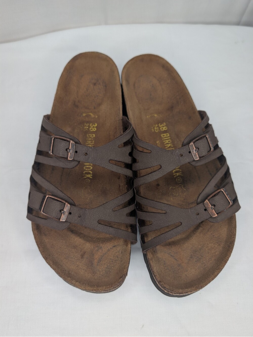 Birkenstock Granada Sandals Mocha Leather Round Toe Buckles Size 38EU 7-7.5US